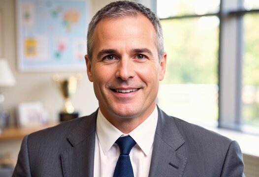 Veteran sports director in sunlit executive office, leading community athletics