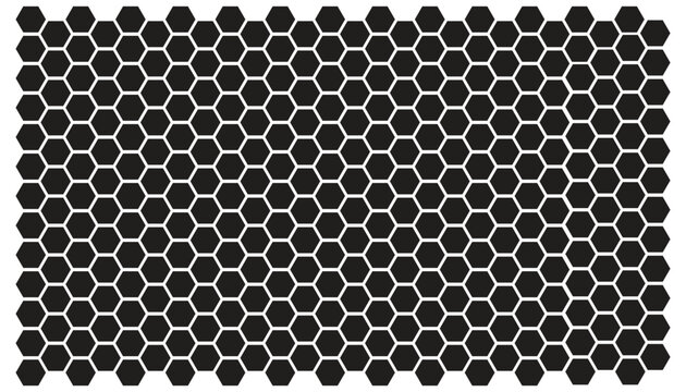 Geometric Hexagon Grid Seamless Pattern Background in Black and White.