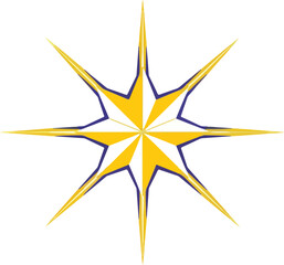 Obraz premium Eightpointed starburst shape in yellow and dark blue outline on white