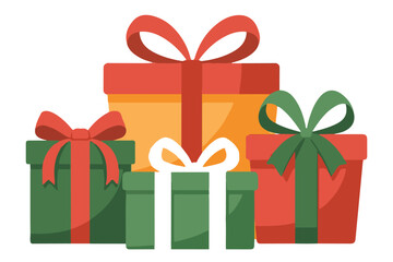 Stack of Red and Green Christmas Gift Boxes Vector