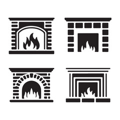 Fireplace brick hearth home interior cozy heating silhouette vector icon