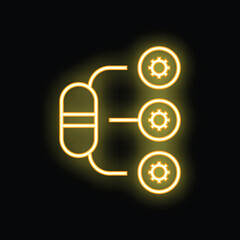 Bright neon yellow icon of a server connecting to multiple devices, symbolizing network infrastructure and connectivity