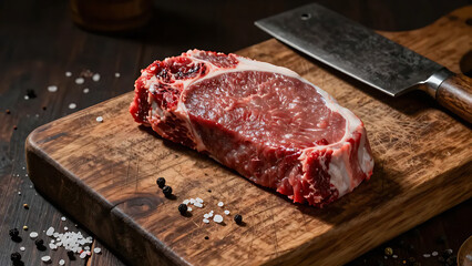 Wooden Chopping Block with Cleaver and Knife Marks Rustic Texture