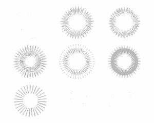 Abstract arrangement of six circular starburst designs on a white background