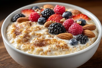 Oatmeal breakfast bowl muesli with fresh berries