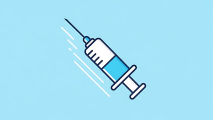 A stylized illustration depicting a medical syringe containing blue liquid, symbolizing vaccination, health, and urgent medical intervention, ready for an injection or treatment