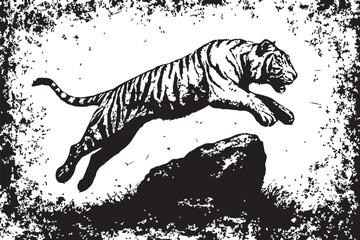 Leaping Tiger Grunge Action Scene