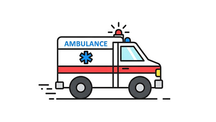Flat design illustration of an emergency medical services vehicle ready for rapid response, symbolizing urgent healthcare and patient transport