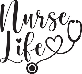 Fototapeta premium Nurse life typography with stethoscope heartbeat design