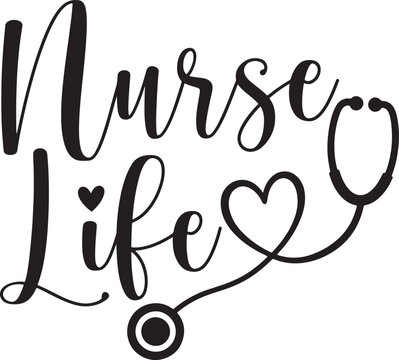 Nurse life typography with stethoscope heartbeat design