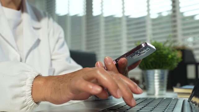 Doctors use a service fee calculator to save money on health insurance, drug cost concepts.