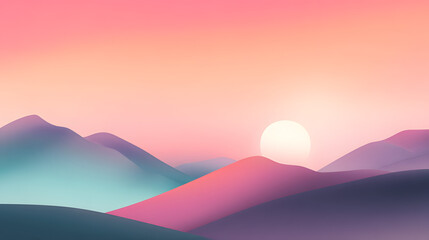 Obraz premium Serene Landscape at Dawn: Capturing a sunrise over pastel mountains. The image evokes a sense of tranquility. 
