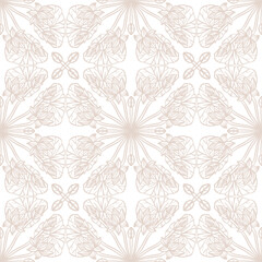 Seamless pattern with decorative mandala lotus flowers. Beige background. Vector illustration.