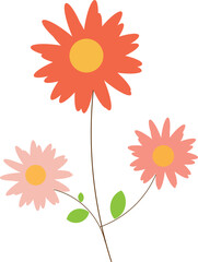 Three colorful stylized flowers