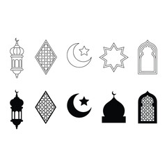 Obraz premium Islamic Design Mega Bundle: Mosque Silhouettes, Halal Certification Stamps, and Ramadan Ornaments