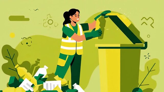 Woman Sorting Plastic Waste Into a Bin for Recycling, Environmental Conservation Theme