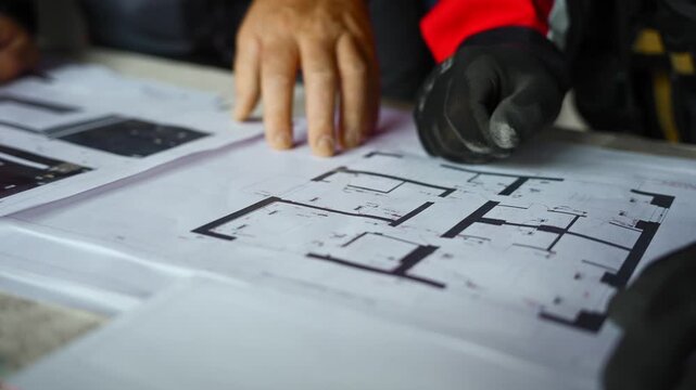 Multiple Individuals Utilize Hands And Tools To Document And Coordinate Building Plans Onsite