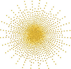 Radiating gold confetti pattern against a white background resembling a stylized sunburst