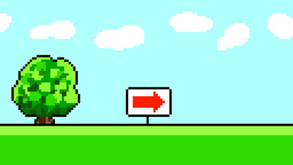 Pixel Art Nature Background with Direction Sign