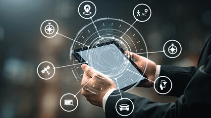 GPS icons show navigation, GPS tracking, and location. GPS supports real time maps, direction, and GPS navigation services for mobility and transport. Gist