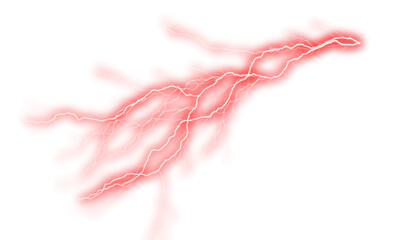 Thunder Red lightning strike on transparent background as a powerful electricity discharge for design element or overlay with bright sparks