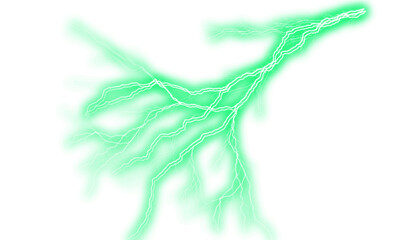 Thunder A dynamic and vibrant electric shock effect with a bright green lightning bolt on transparent background for visual impact