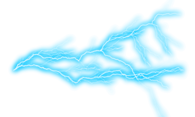 Thunder Bright electrical discharge with aqua neon glow effect on transparent background producing dynamic and intense visual energy