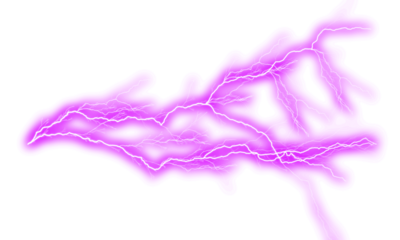 Thunder Bright electrical discharge with purple neon glow effect on transparent background producing dynamic and intense visual energy