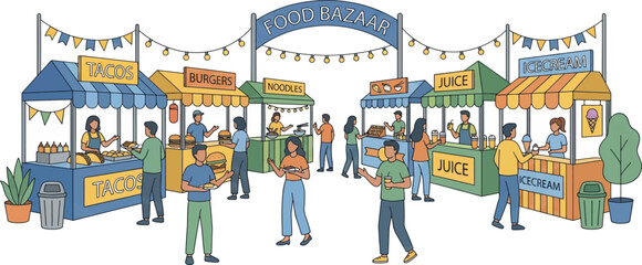 Food Bazaar activities illustration vector