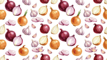 Onion and Garlic seamless pattern