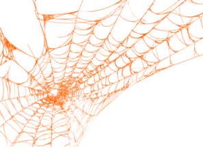 Orange spiderweb or cobweb isolated on transparent background. Scary halloween decoration, design element or overlay with creepy spider web