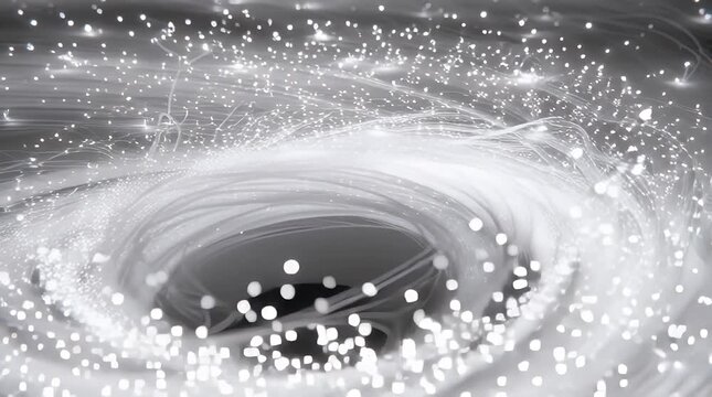 Abstract swirling vortex of light and particles creating a mesmerizing tunnel effect perfect for futuristic technology backgrounds data visualization or cosmic design elements