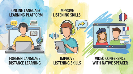 Online language learning concept in illustration