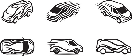 Set of Delivery Van Car