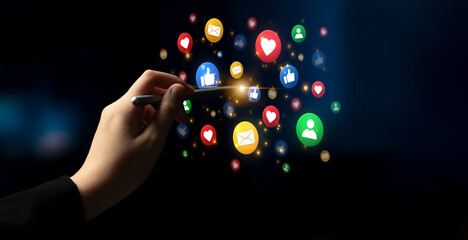 Concept of digital marketing and online communication. A network of user engagement is shown...