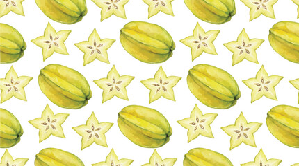 Star Fruit and slices seamless pattern