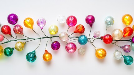Colorful Decorative Lights on White Background, Perfect for Holiday Decoration, Festivities, Parties, and Celebrations in Various Settings and Styles