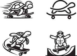 Set of Turtle playing skateboard
