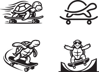 Set of Turtle playing skateboard