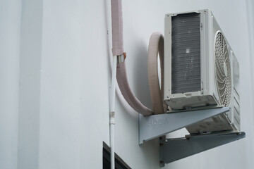 Hvac System Outdoor Air Conditioner Condenser Unit on White Wall