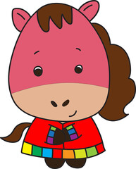 색동옷입은 귀여운 붉은말 캐릭터