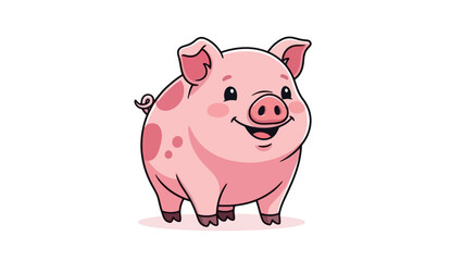 Cute Pink Piglet with Spots Smiling and Waving, Adorable Farm Animal Cartoon Character