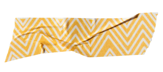 Ripped torn striped yellow adhesive tape on transparent background, washi tape design element