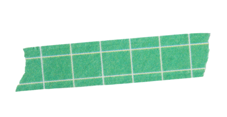 Ripped torn paper adhesive green grid pattern washi tape on transparent background