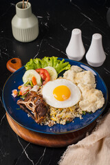 Delicious Fried Rice with Fried Egg and Beef.