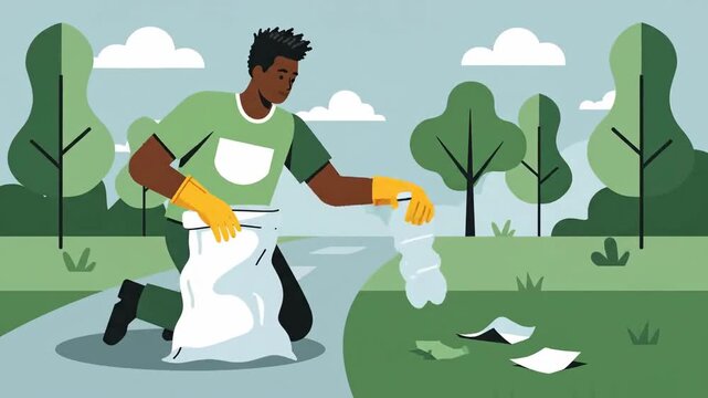 Volunteer Picking up Litter in Park Creating a Cleaner and Greener Environment Effort