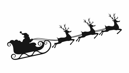 Silhouette of santa claus and reindeer flying across a winter sky © Raju