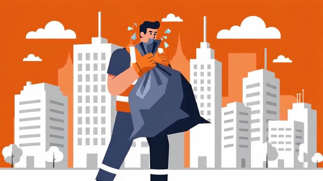 Volunteer Sanitation Worker Picking Up Trash and Helping Keep the City Clean