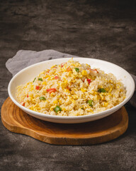 Delicious Fried Rice with Vegetables and Chicken.
