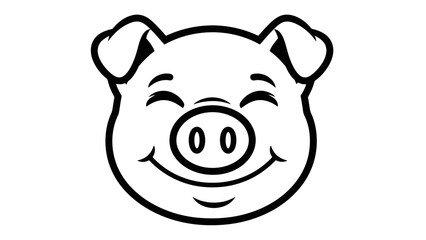 Vector illustration of a happy pig face with closed eyes and a big smile